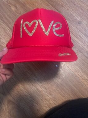 OTTO Red Trucker Hat with Gold Glitter 'LOVE'